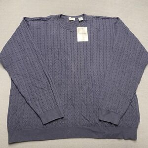 IZOD Sweater Mens 2XL XXL Blue Cable Knit‎ Crewneck Pullover 100% Cotton Casual